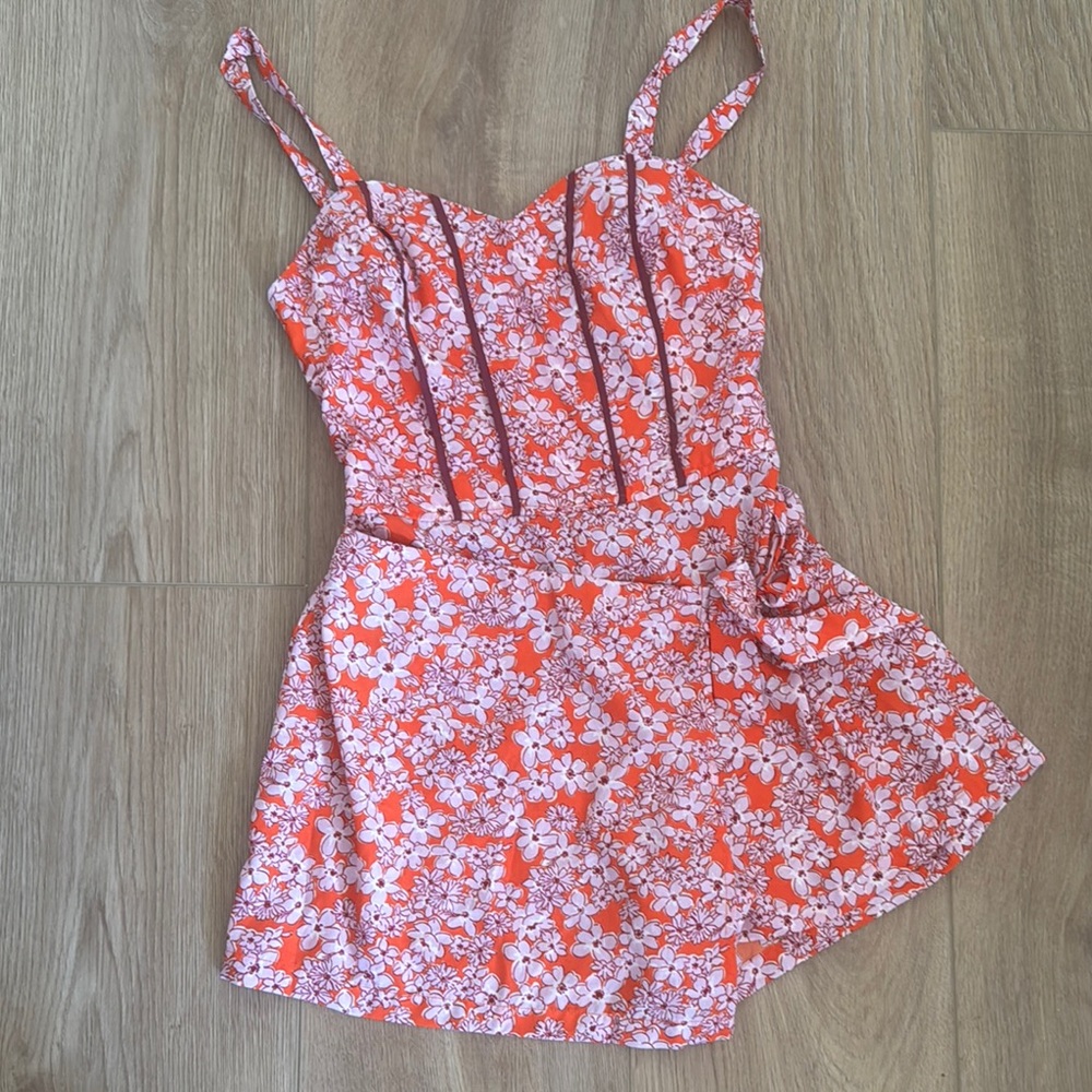 Floral Orange and White Dress small
